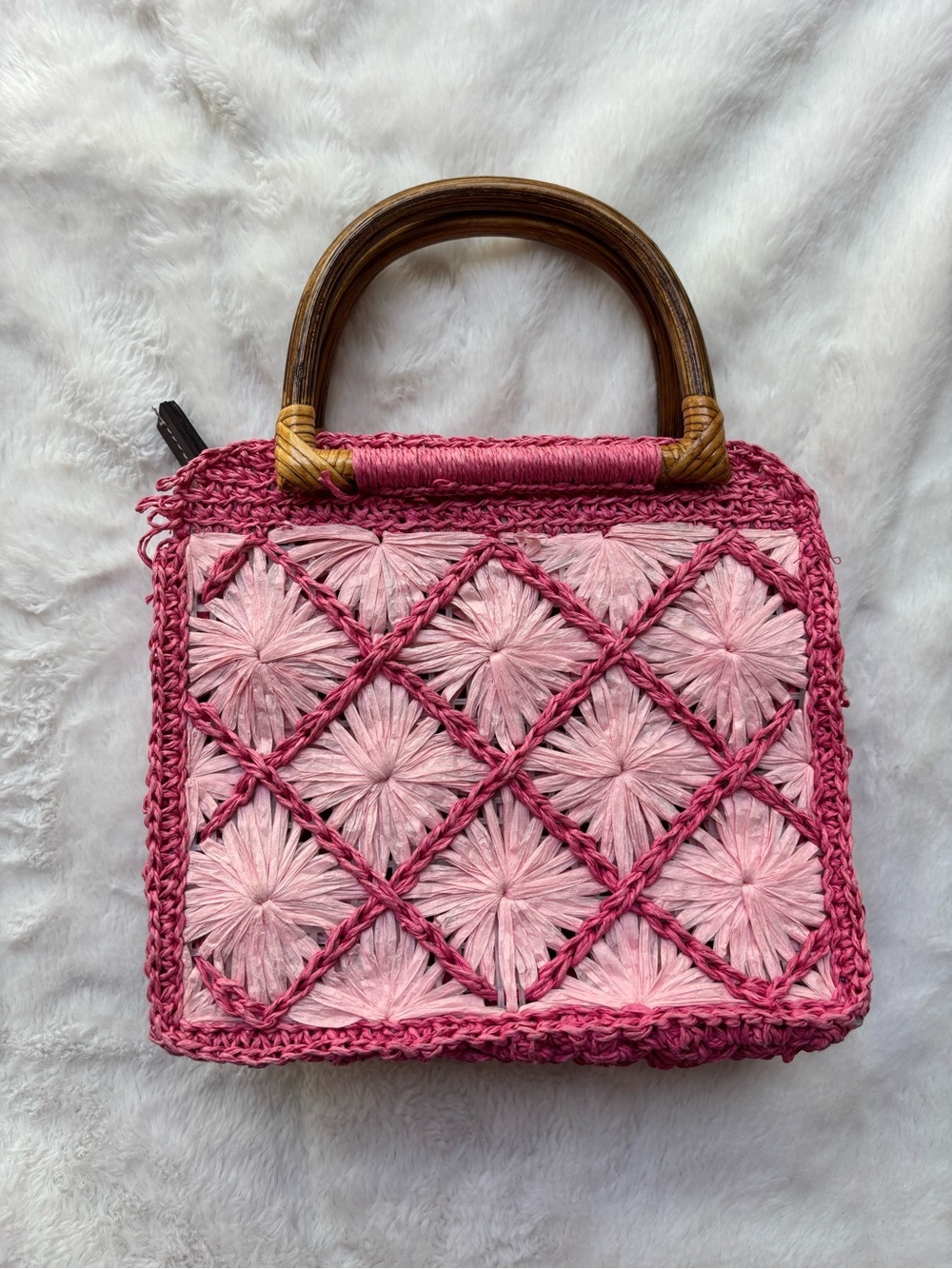 Call It Spring Pink Woven Raffia Top-Handle Bag - Picture 4 of 11